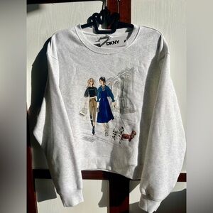 DKNY Women’s Graphic Crewneck Sweatshirt Gray NWT Size M $89 Retail